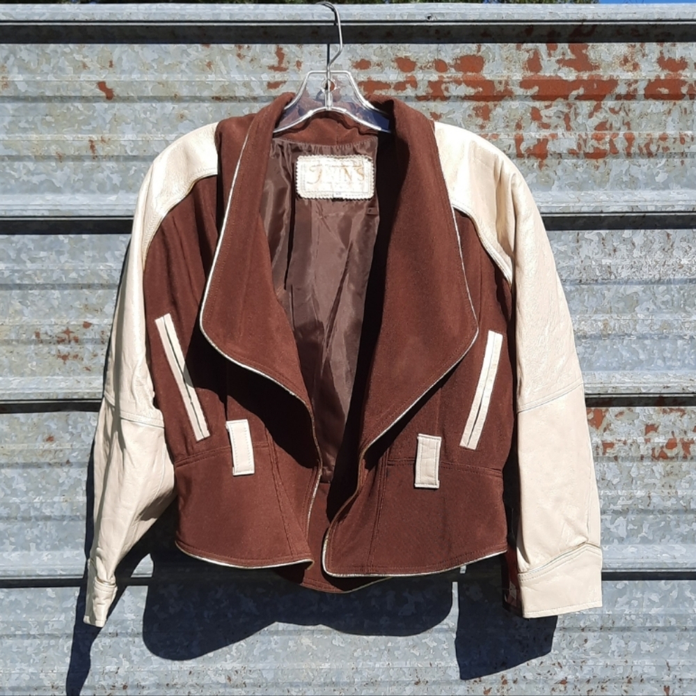 VINTAGE 80's Shimmery Two Toned Leather Jacket NWT - Picture 16 of 16